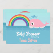 Babydusche - Niedlicher Pinkwal mit Regenbogen Einladung (Vorne/Hinten)