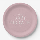 Babydusche niedlicher, rosa Leineneffekt Pappteller (Vorderseite)
