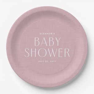 Babydusche niedlicher, rosa Leineneffekt Pappteller