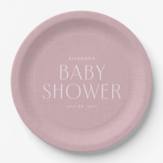 Babydusche niedlicher, rosa Leineneffekt Pappteller (Vorderseite)