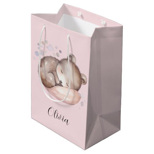 Babydusche, niedlicher Teddybär Mittlere Geschenktüte (Rückseite Schrägansicht)