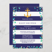 Babydusche oder -sprinkle aus Nautikstreifen und D Einladung (Vorne/Hinten)