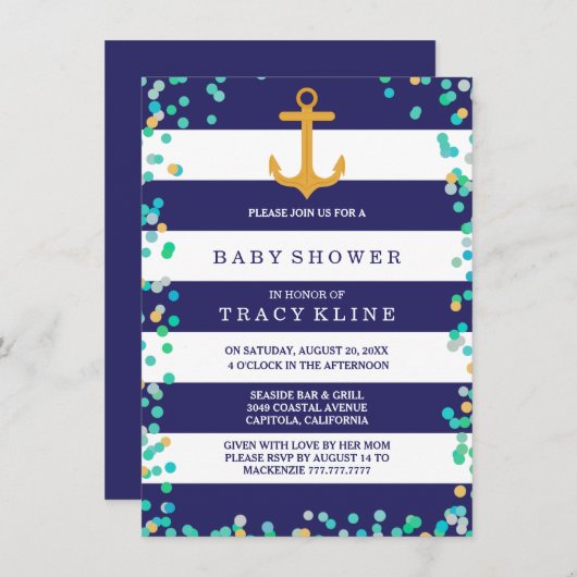 Babydusche oder -sprinkle aus Nautikstreifen und D Einladung (Vorne/Hinten)