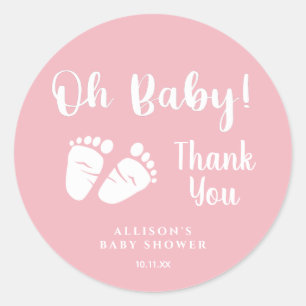 Babydusche Oh Baby Feet Pink Danke Runder Aufkleber