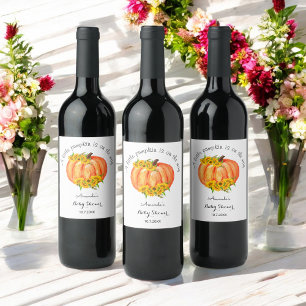 Babydusche Orange Pumpkin Fall Floral Weinetikett