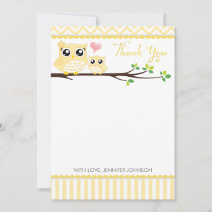Babydusche Owl Danke Karte   Gelb Zickzack