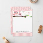 Babydusche Owl Danke Karte | Rosa Zickzack Mädchen (Vorderseite/Rückseite Beispiel)