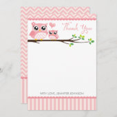 Babydusche Owl Danke Karte | Rosa Zickzack Mädchen (Vorne/Hinten)