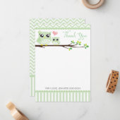 Babydusche Owl Danke Karte | Zickzack grün (Vorderseite/Rückseite Beispiel)