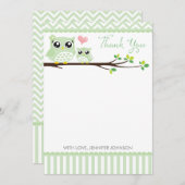 Babydusche Owl Danke Karte | Zickzack grün (Vorne/Hinten)