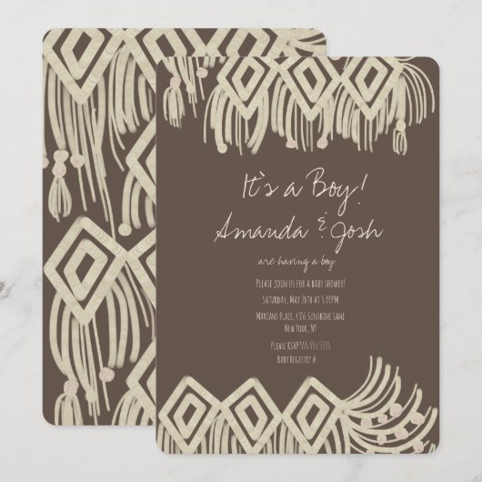 Babydusche Painterly Macrame Boho Einladung (Vorne/Hinten)