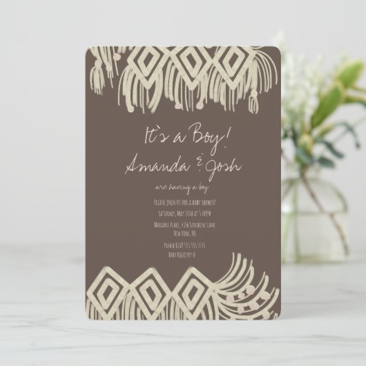 Babydusche Painterly Macrame Boho Einladung (Stehend Vorderseite)