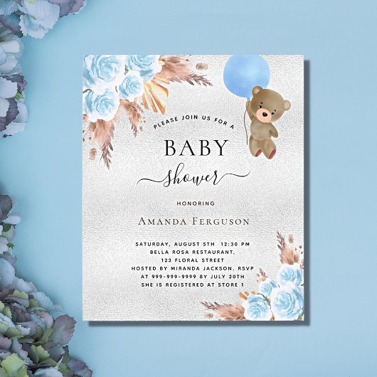 Babydusche Pampas Gras Silber Teddy Bär Budget Flyer