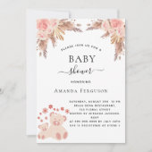 Babydusche Pampelgras Teddy Bären Rose Goldmädchen Einladung (Vorderseite)