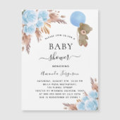 Babydusche Pampelgras Teddybär blauer Luxus Magneteinladung (Vorderseite)