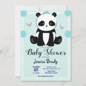 Babydusche Panda Sitting und Blue Polka Dots Einladung (Vorderseite)