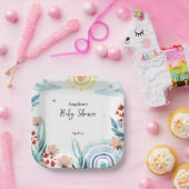 Babydusche Papierplatte mit Aquarellfarbe Pflanze. Pappteller (Party)