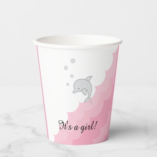 Babydusche Papiertüten "Dolphin Pink" 8 oz. Pappbecher (Vorderseite)