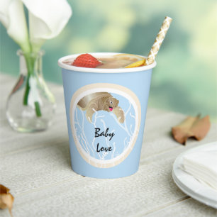 Babydusche Papiertüten "Turtle Tan/Blue" 8 oz. Pappbecher