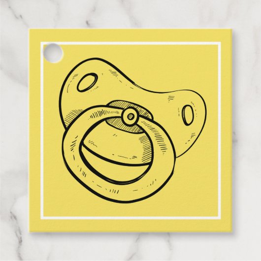 Babydusche Party - Gelber Schnuller - Geschenkanhänger (Vorderseite)