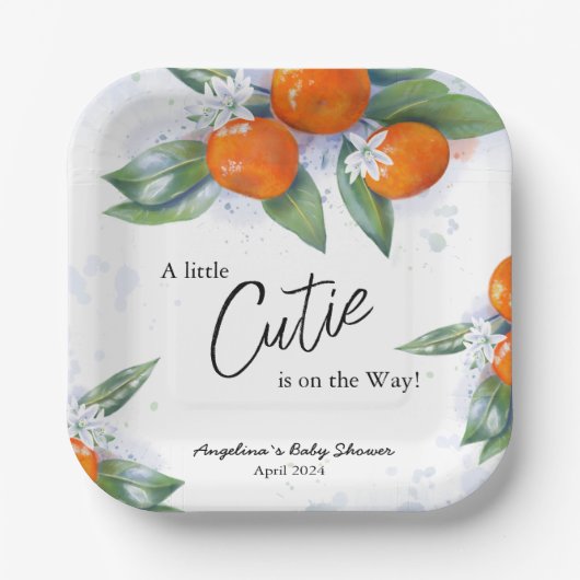 Babydusche Party mit Mandarine Pappteller (Vorderseite)