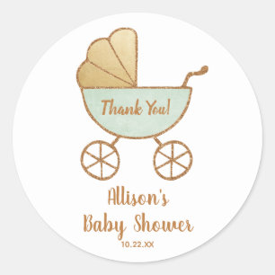 Babydusche Pastel Green Retro Carriage Vielen Dank Runder Aufkleber