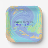 Babydusche Pastel Spiral Willkommen Erste Geboren Pappteller (Vorderseite)