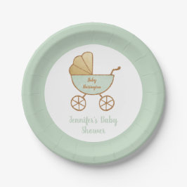 Babydusche Pastell Minze Green Retro Carriage Pappteller