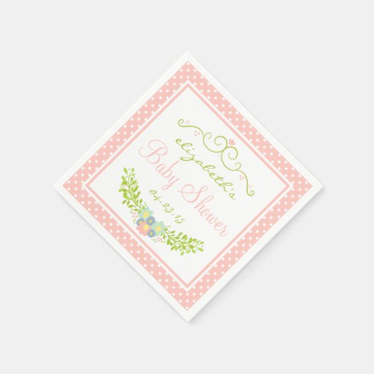 Babydusche Peach Floral Serviette (Ecke)