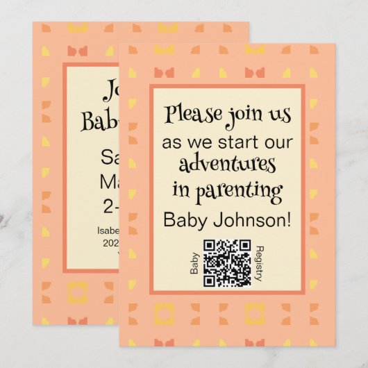 Babydusche Peach Yellow Geometric QR Code Einladung (Vorne/Hinten)