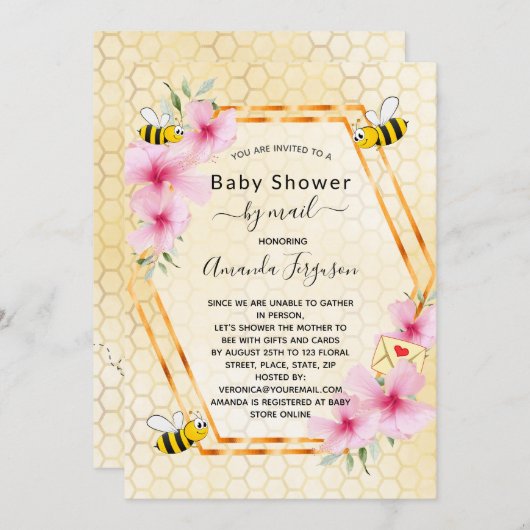 Babydusche per E-Mail Mutter, um ein gelbes Blumen Einladung (Vorne/Hinten)