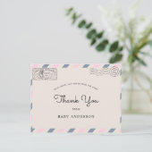 Babydusche per Mail Danke Pink Blue Postcard Postkarte (Stehend Vorderseite)