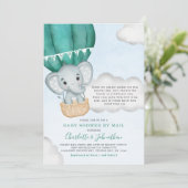 Babydusche per Mail Elefant Aquamarin Einladung (Stehend Vorderseite)