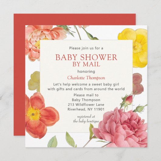 Babydusche per Mail farbenfrohe Blumeneinladung Einladung (Vorne/Hinten)
