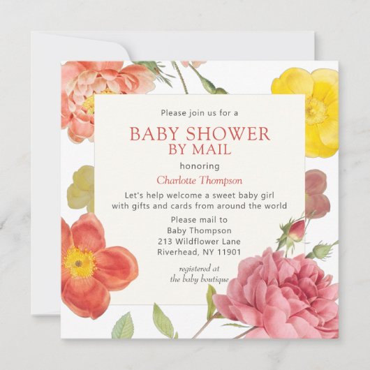 Babydusche per Mail farbenfrohe Blumeneinladung Einladung (Vorderseite)