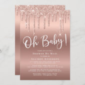 Babydusche per Mail Glitzer Tropfen Rose Gold Einladung (Vorne/Hinten)