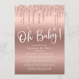 Babydusche per Mail Glitzer Tropfen Rose Gold Einladung