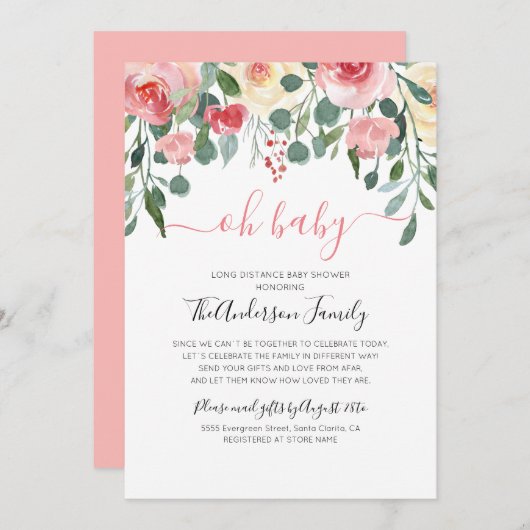 Babydusche per Mail lange Entfernung Einladung (Vorne/Hinten)