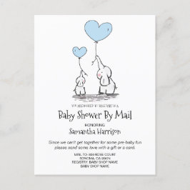 Babydusche per Mail Mama Baby Elephant Blue Einladungspostkarte