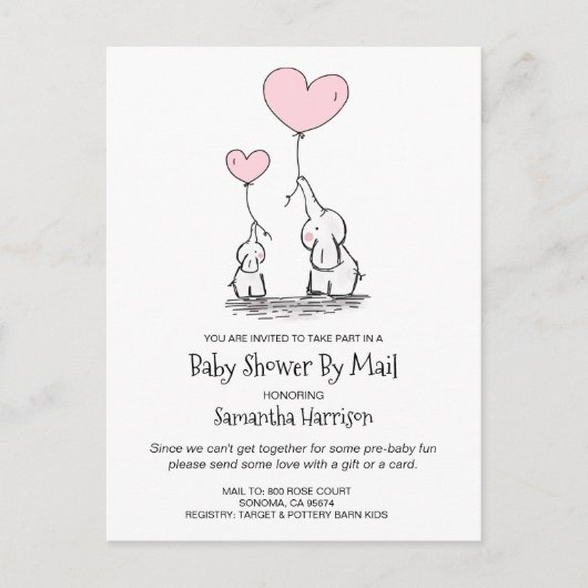 Babydusche per Mail Mama & BabyElefanten Einladungspostkarte (Vorderseite)