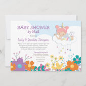 Babydusche per Mail Unicorn Fairy Florals Einladung (Vorderseite)