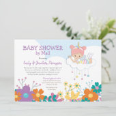 Babydusche per Mail Unicorn Fairy Florals Einladung (Stehend Vorderseite)