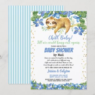 Babydusche per Post, blau Blume Einladung