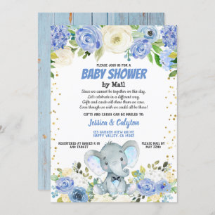 Babydusche per Post Blue Elefant Rose Blume Einladung