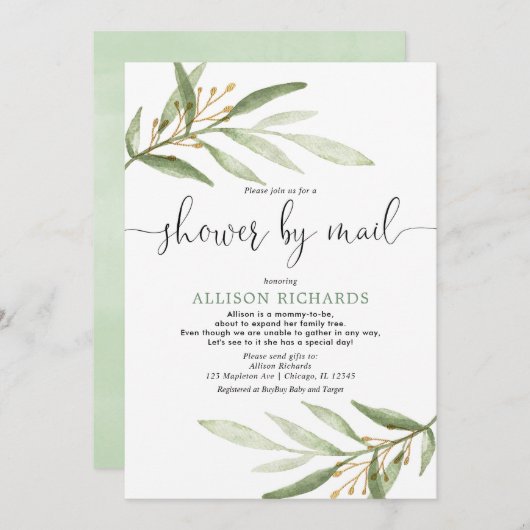 Babydusche per Post, einfach grün, geschlechtsneut Einladung (Vorne/Hinten)