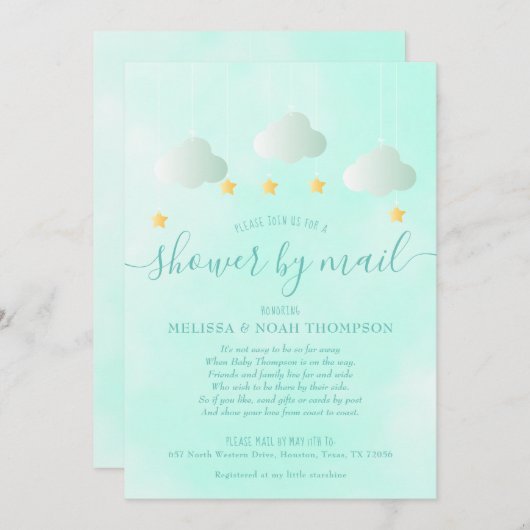 Babydusche per Post Geschlecht weit entfernt neutr Einladung (Vorne/Hinten)