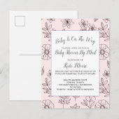Babydusche per Post Handgezogene Blume rosa Einladungspostkarte (Vorne/Hinten)