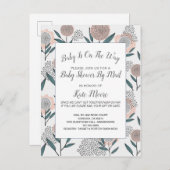 Babydusche per Post Handgezogene Rose Einladungspostkarte (Vorne/Hinten)