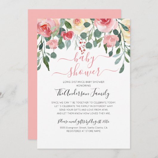 Babydusche per Post weit entfernt Einladung (Vorne/Hinten)