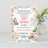 Babydusche per Post Woodland Tier Rosa Rose Einladung (Stehend Vorderseite)